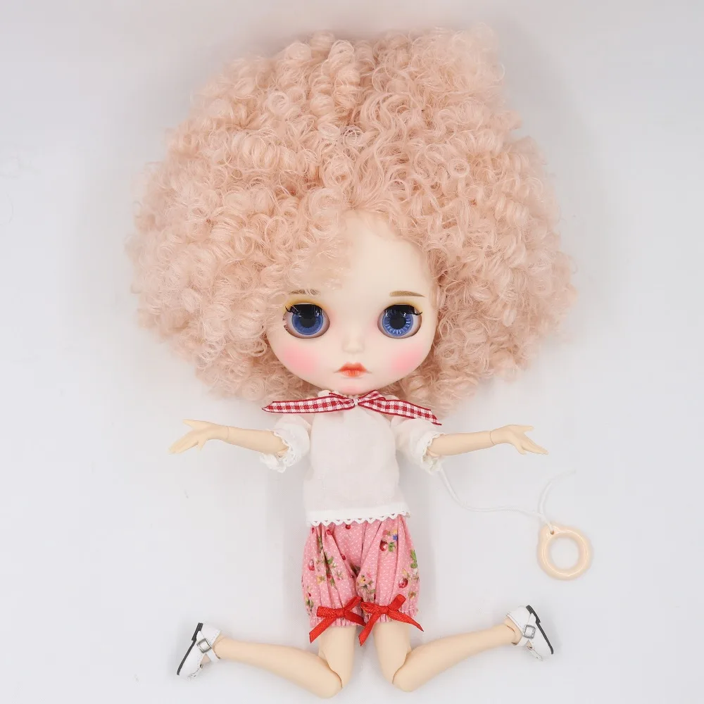 Ледяная фабрика blyth кукла 1/6 bjd белая кожа сустава тела бледно-розовый афро волосы, матовый лицо резные губы 30 см BL2352