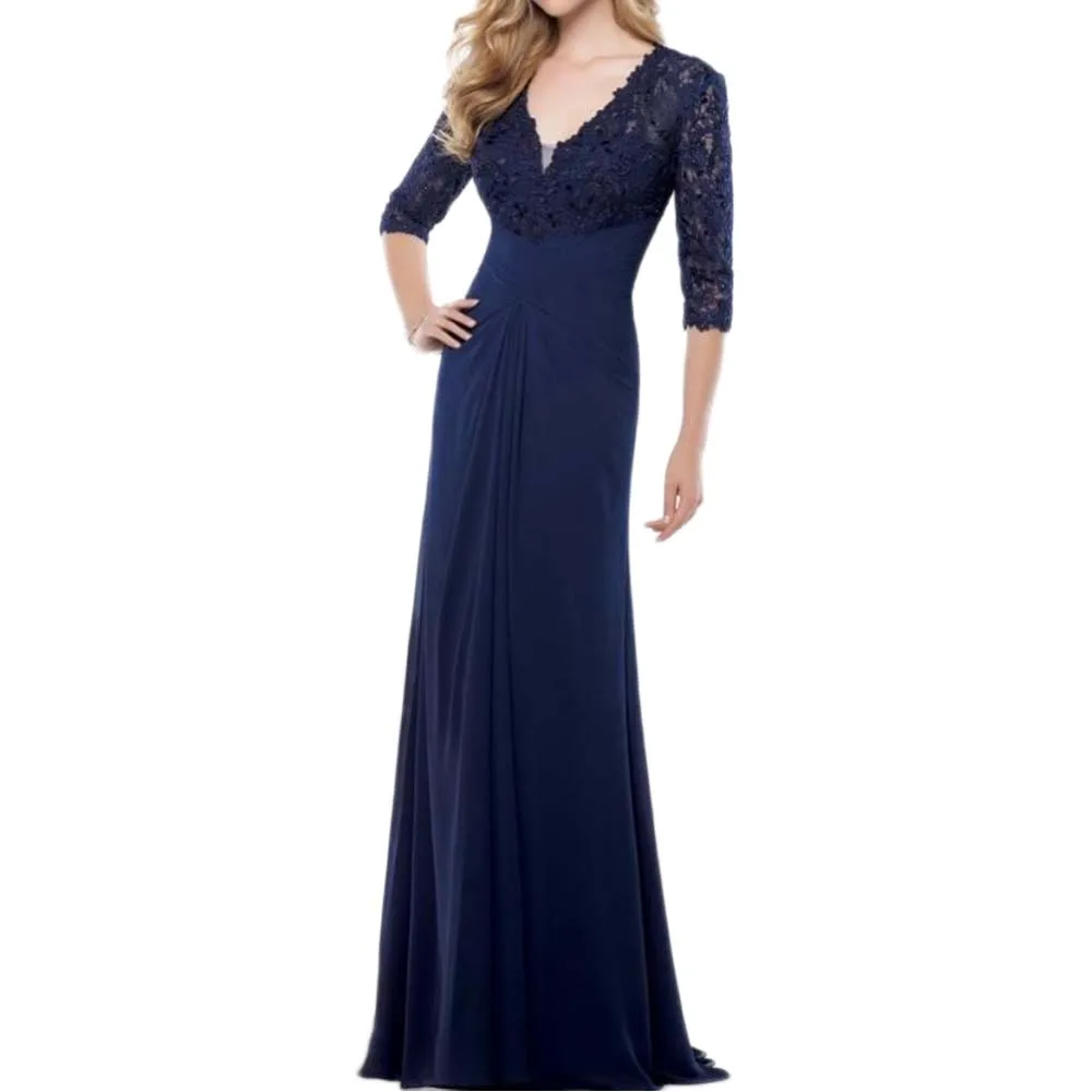 Navy Blue Mother Of The Bride Dress With Half Sleeves Plus Size Wedding ...