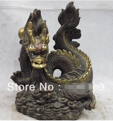 

0 Chinese buddhism red Bronze gild Lucky Wealth gold ingot Dragon fengshui Statue