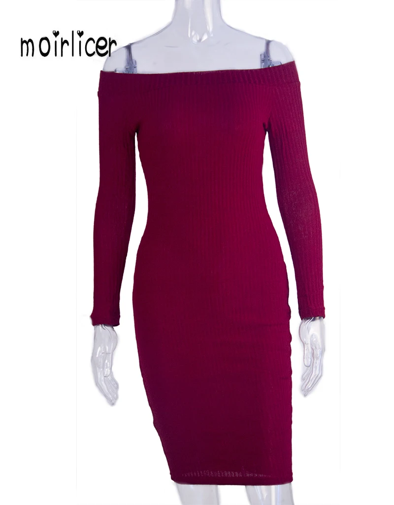 Moirlicer Зима Женщины Dress Черный Красный Партии Халат Сексуальная Bodycon Midi