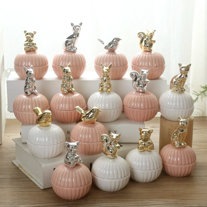 Jewelry Storage Box Ceramic Animals Wedding Ring Trinket Box with Crystal Holder,storage box