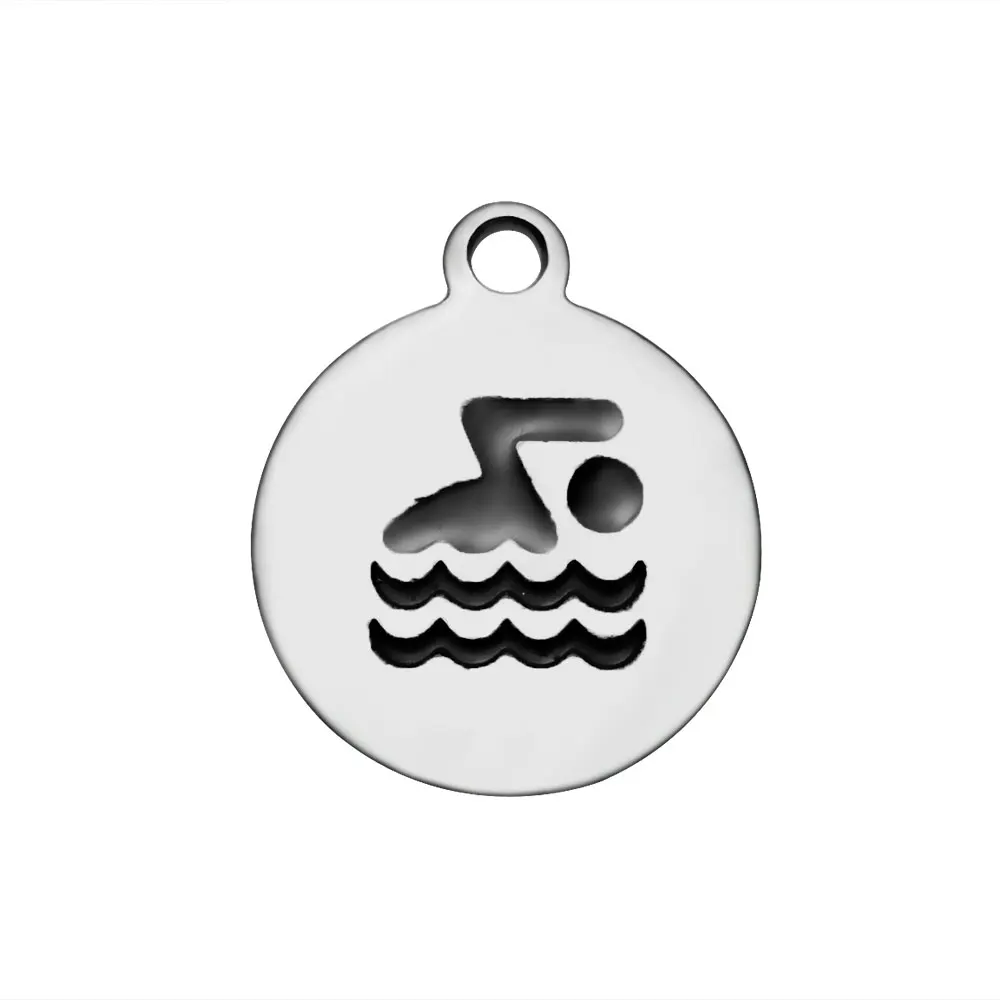 DIY Jewelry Stainless Steel Floating Summer Swimming Sports Round Charm Pendants for Bracelet