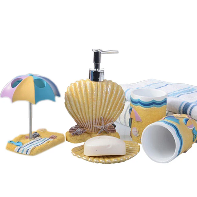 Lovely Beach Seashell Resin Bathroom Accessory Set Fashion 5pcs Bath Lovely Beach Seashell Resin Bathroom Accessory Set Fashion 5pcs Bath
