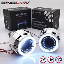 Sinolyn COB LED Angel Eyes Bi Xenon Lens Projector Headlight For Car Retrofit DIY W/ Daytime Running Lights Feature 2.5” H4 H7