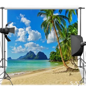 

Sky Clouds Ocean Sandy Beach Palm Tree Wall Backgrounds Vinyl cloth High quality Computer print wedding backdrops