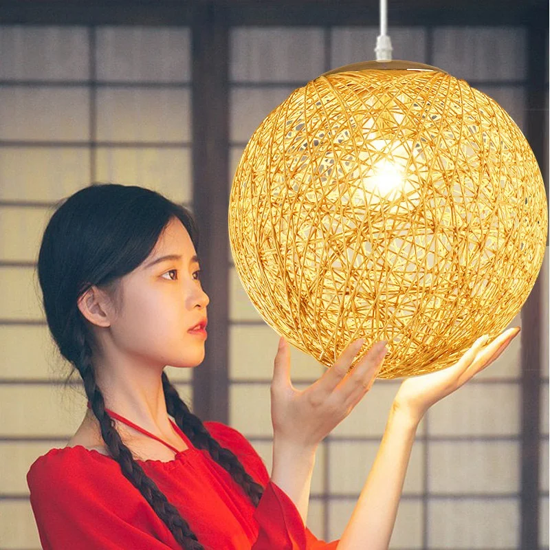 

modern rattan work wicker Modern Wicker Sepa Takraw Cane lampshade for Pendant Lamp use dinning Room