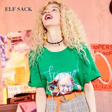 ELFSACK, женские летние свободные футболки с принтом, повседневные футболки больших размеров со смайликом, летние классические топы в стиле поп, футболки двух цветов
