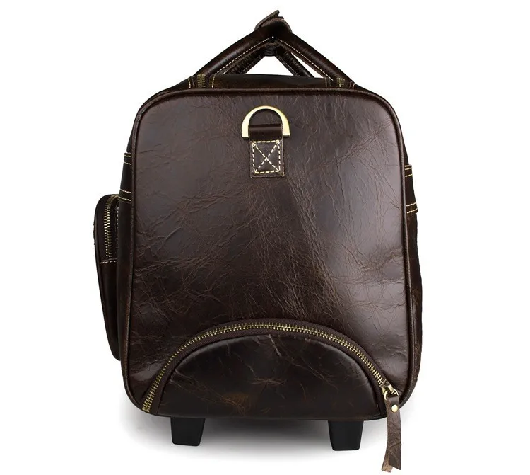 Модный Дорожный чемодан-тележка из натуральной коровьей кожаный объемный мужской женский дорожная сумка в деловом стиле Дорожная сумка на колесах