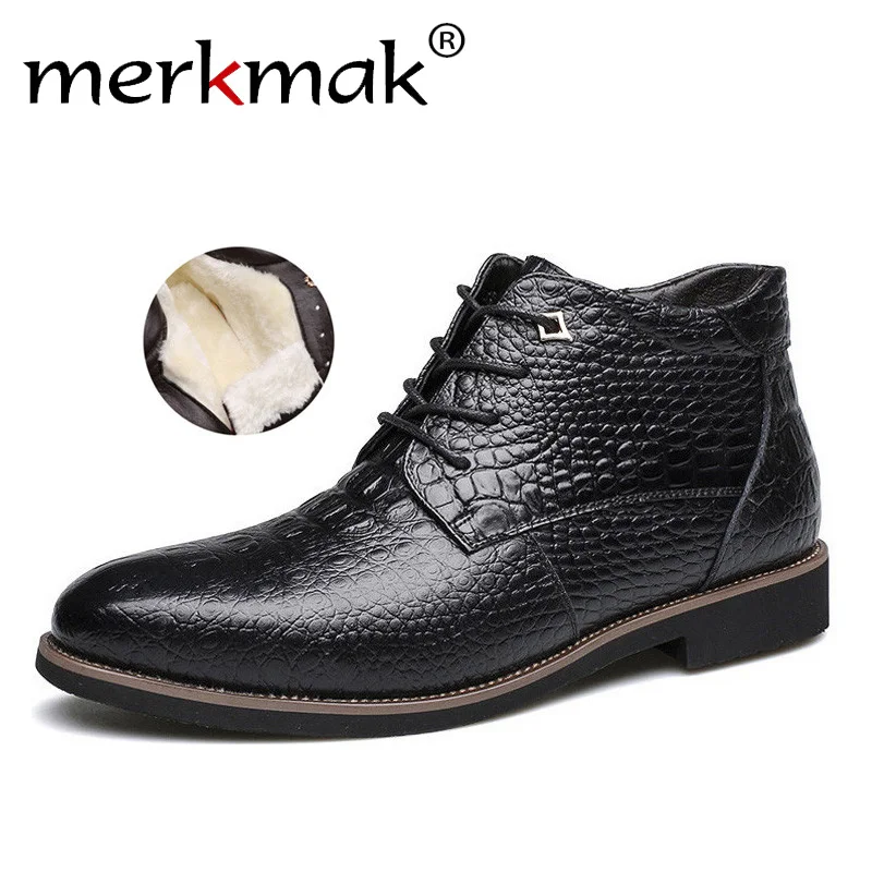 En Ligne Merkmak De Luxe Marque Hommes Bottes D hiver Chaud Épaississent Fourrure Hommes de Cheville Bottes De Mode Hommes D affaires Bureau Formelle Chaussures En Cuir