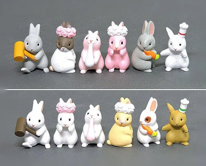 mini plastic pvc figure animal model cut bunny 12pcs/setin Action