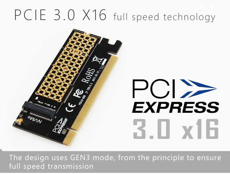 JEYI MX16 M.2 NVMe SSD NGFF для PCIE 3,0X16 адаптер M ключ интерфейс Поддерживаемые карты PCI Express 3,0x4 2230-2280 Размеры m.2 FULL SPEED