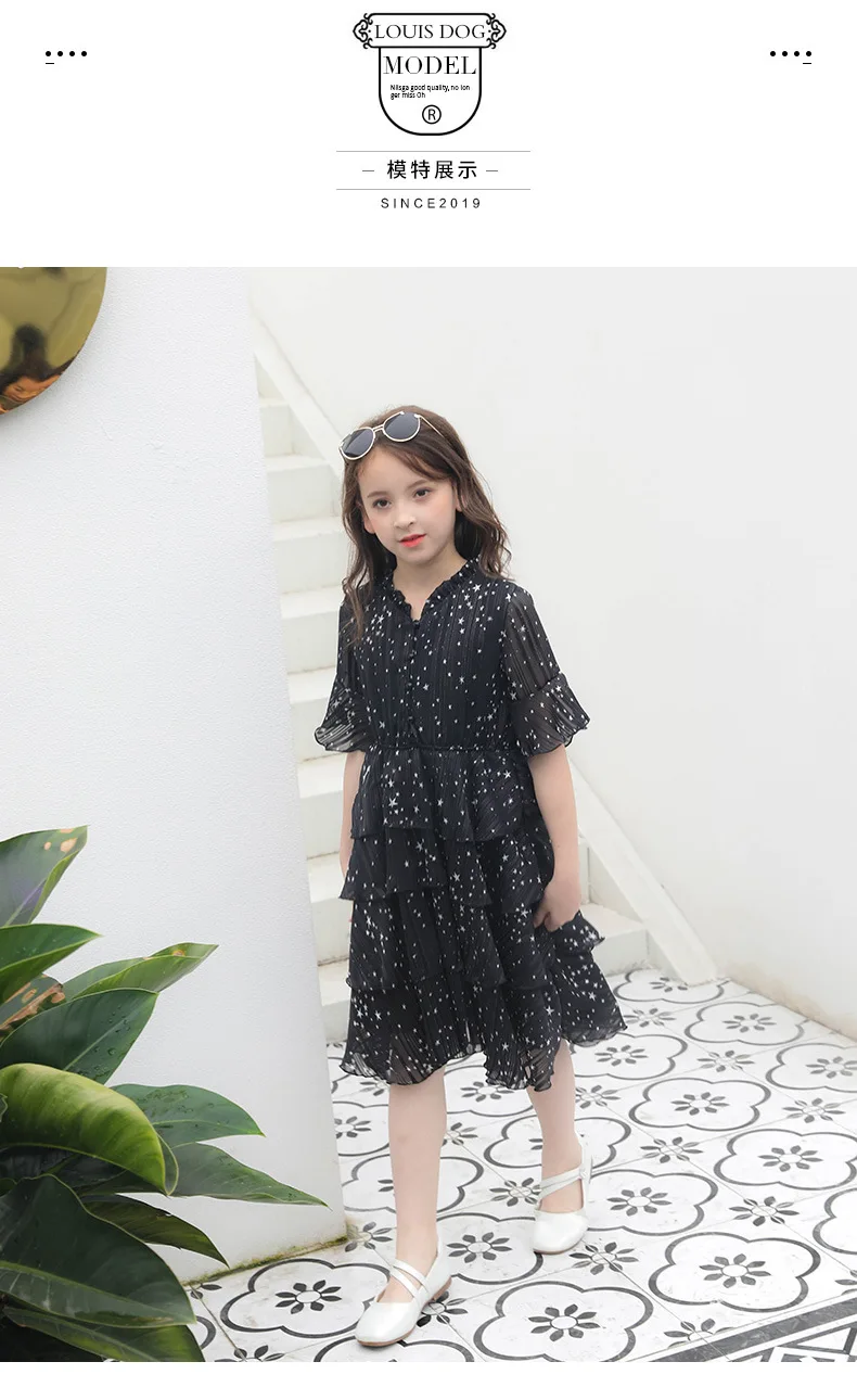 Aven/платье для девочек с изображением кролика черное платье принцессы черное летнее платье для девочек, vestido, детские платья с короткими рукавами для девочек возрастом от 6 до 15 лет