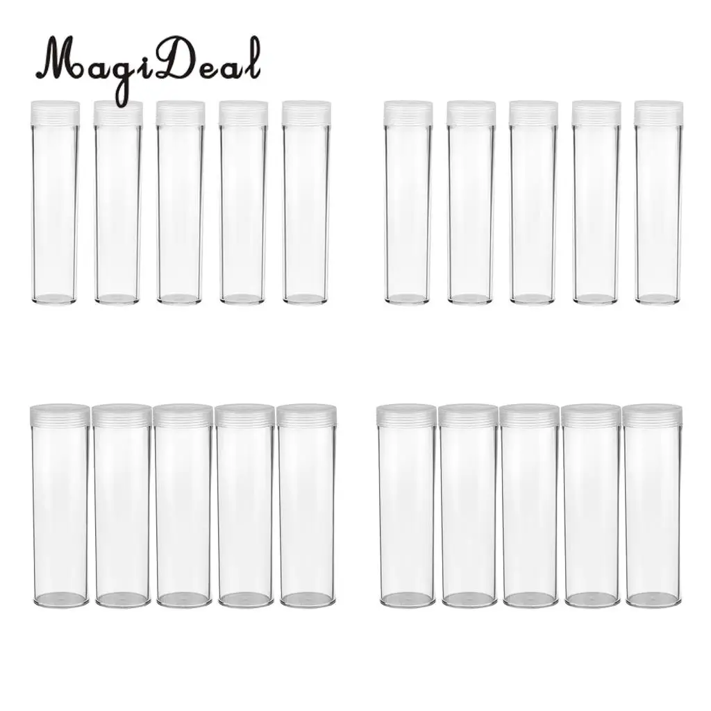 20Pcs Coin Protective Tube Holder Clear Round Case Coin Storage Box Canister