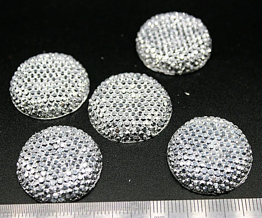 

180pcs big 24mm Silver Druzy, resin Metallic dotted Imitation Cabochon, Rhinestone half round Flat Back chuck cabs