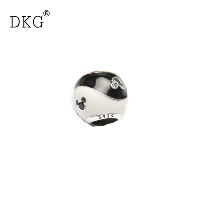 

100% 925 Sterling Silver Yin Yang Black White Enamel Cute Mouse Beads Fit Original DKG Bracelet Fashion Women DIY Jewelry Gift