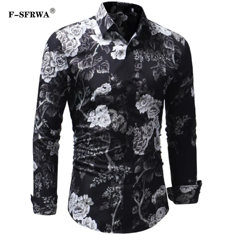 F-SFRWA Camisa Masculina 2019 модный бренд Для мужчин с длинным рукавом Гавайская рубашка Летняя повседневная одежда цветочные рубашки для Для мужчин XXXL