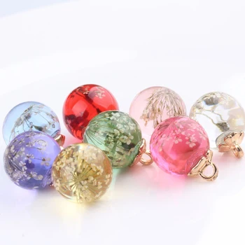 

6pcs Real Dried Flower Glass Ball Charms Eternal Flower Resin Beads Pendant Bracelet Necklace Hair DIY Jewelry Accessory FX040