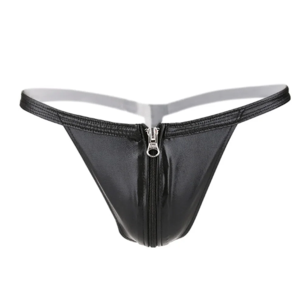

Sexy Men G-string Open Zipper Leather Thong Gay Couple Panties Valentine's Underpants Leather Erotic lingerie t-back Panty