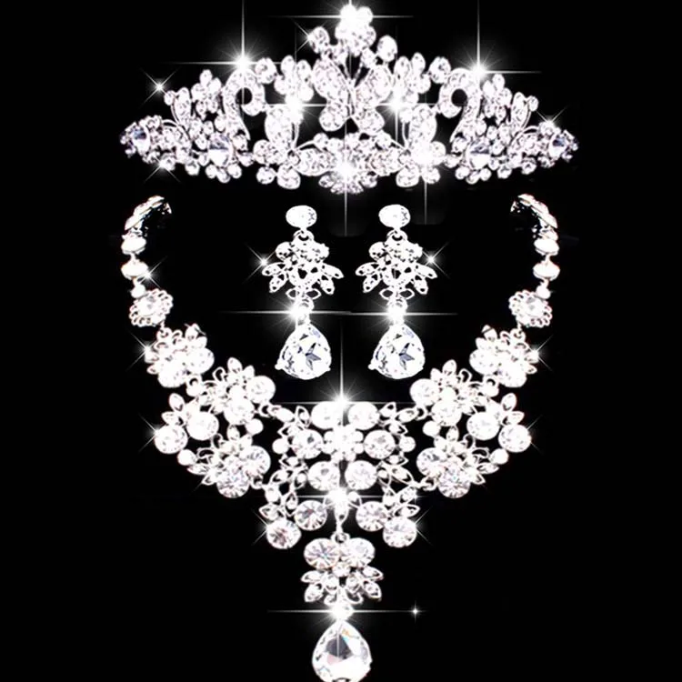 Novo luxo bijoux rhinestone crown brincos colar de jóias conjuntos de jóias mulheres partido jantar de casamento ternos acessórios (3)