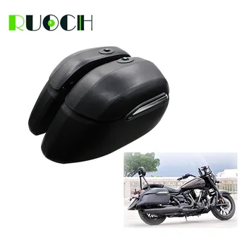 

Luggage Saddlebag for Motorcycle Cruiser Hard Leather Trunk Saddle Bag For Harley Davidson Road King Honda VTX1300 Yamaha DS XVS