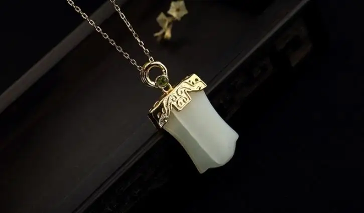 

Sterling S925 925 silver Necklace Nephrite Natural stone gilding Pendant