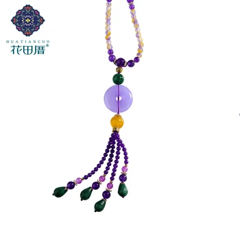 

Ethnic Handmade Beads Chain Necklace Jad e Disk Round Stone Pendant Necklace for Women Jewelry Beads Tassel Necklace CL-18092