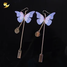 XinYun 2pc Bohemian Butterfly Bride Accessories Gold Plated Long Chain Charm Drop Earrings Wedding Accessories Party Decorations