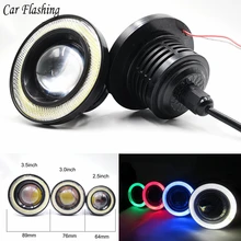 2 шт Противотуманные фары angel eyes 2," 3,0" 3," 64 мм 76 мм 89 мм 12 В Универсальный COB светодиодный DRL фары дальнего света белый синий розовый желтый зеленый красный