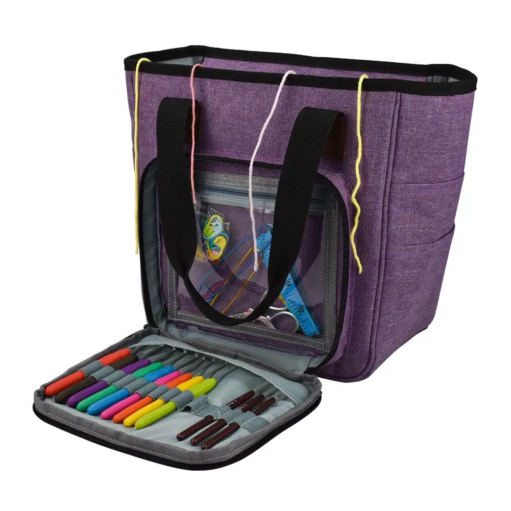 

DIY Knitting Carrying Case Portable Knitting Yarn Storage Bag With Multiple Pockets Tote Needles Threads Crochets Bag