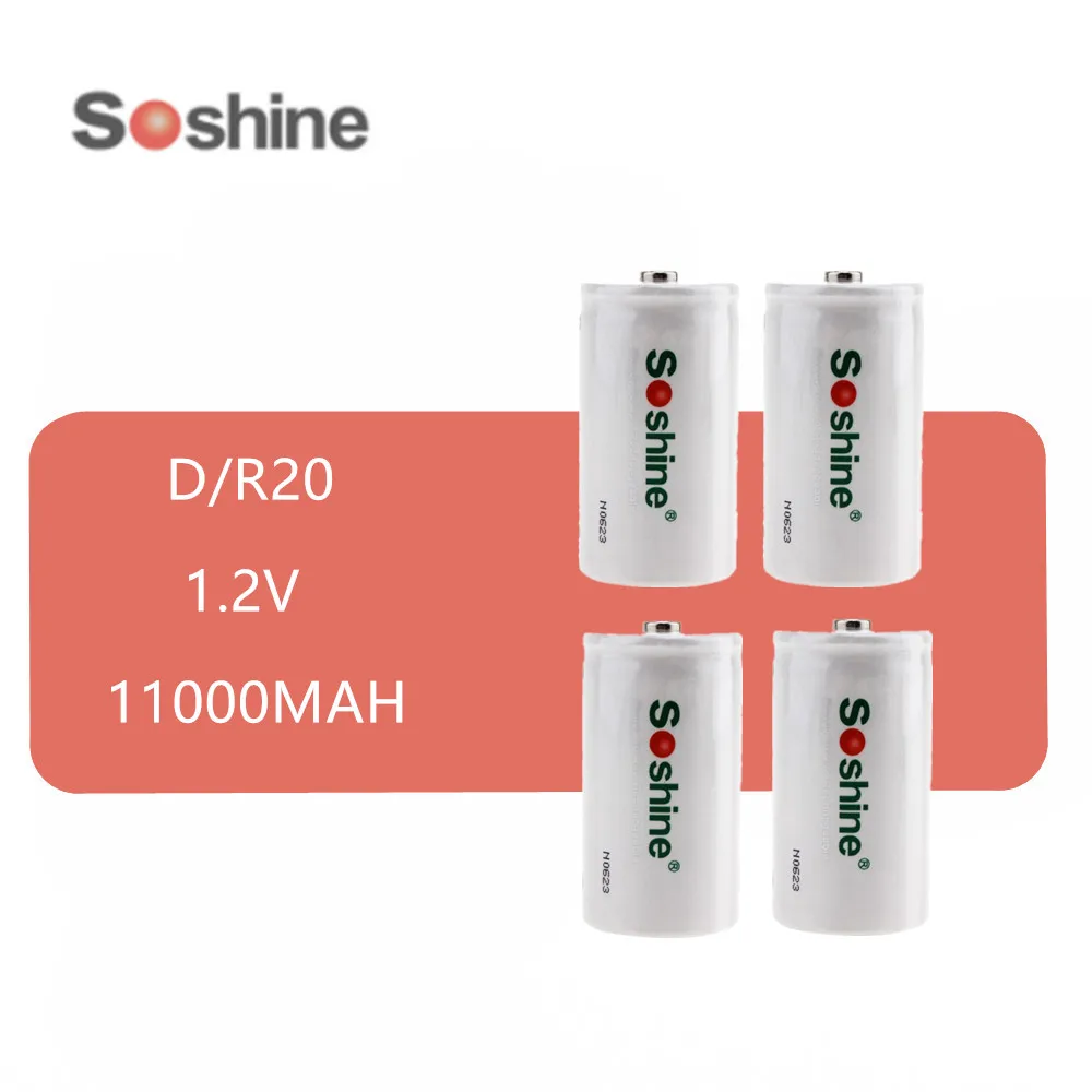 4 pcs original Soshine D/R20 Size Rechargeable Batteries NiMH 11000mAh battery 1.2V Higher Current Capabilities Battery White |
