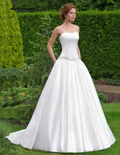 Simple Strapless Satin A Line Wedding Dress With Belt Court Train Plus Size Cheap Bridal Gowns vestido de noiva Custom Made