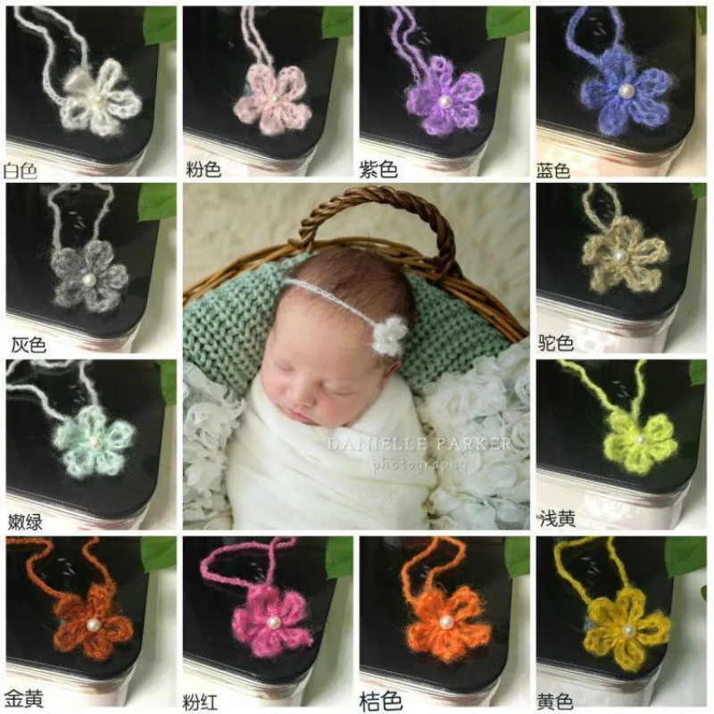 Newborn Baby Girl Crochet Flower Hat Christening Shoot Prop Y