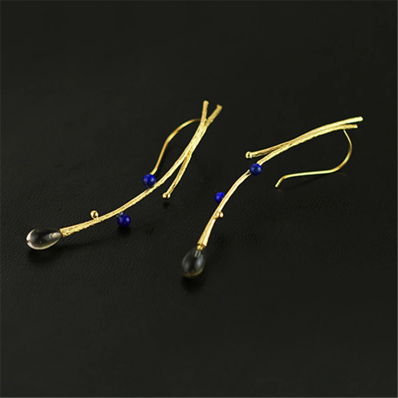 Lotus Fun Real 925 Sterling Silver Natural Creative Handmade Fine Jewelry Vintage Tree Branch Drop Earrings for Women Brincos