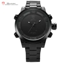 Nouveau Shark Sport Montres Numérique Hommes Noir Blanc LED Dual Time Date automatique Complet Bracelet En Acier Horloge Hommes Militaire Montre de Sport/SH364