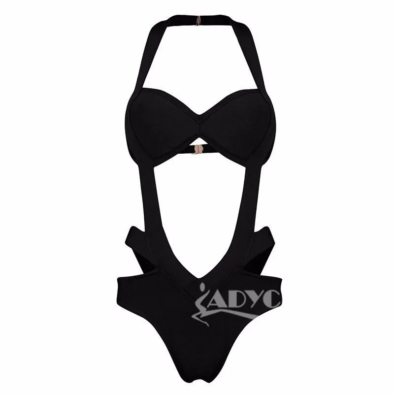 

2019 new summer Halter Neck Hollow Out Metal Button One Piece Bandage suits Set Swimsuit Women Fashion Sexy bikini Swimwear