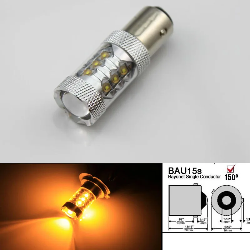 

Free Shipping 2pcs/lot 80W Bau15s 7507 PY21W High Power CREE LED Turn Signal Light Bulb White Amber