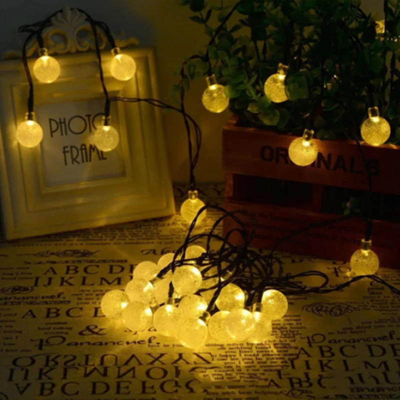 

7M LED Solar Globe Bubble Ball String Lights 30LEDs Outdoor Waterproof Christmas Decor Ball Light String