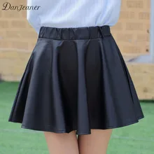 Danjeaner New Arrival Women High Waist Faux Leather Mini Pleated Skirts Female Elastic Waist PU Flared Skirts Women Casual Skirt