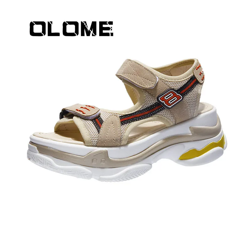 

OLOME 7cm Platform Sandals Women Wedge High Heels Shoes Women Buckle Leather Summer Zapatos Mujer Slippers Woman Sandal 2019 New