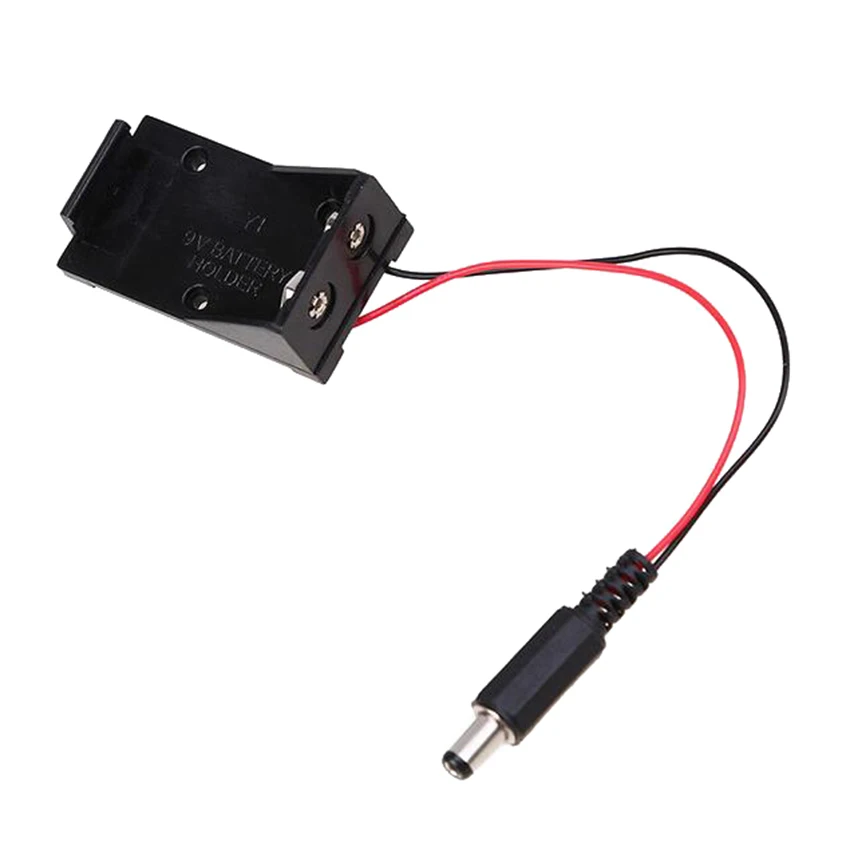 

9V Battery Holder Case Storage Box with Cable 5.5*2.1mm DC Plug Black Plastic