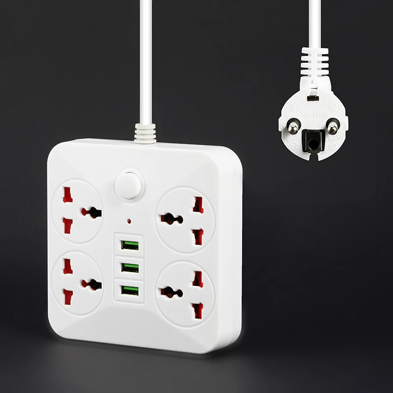 

New Smart USB Power Strip Socket EU Plug 4 Outlet 3 Port USB Charger - 2M Power Cord Wall Charger Adapter For Phone Home