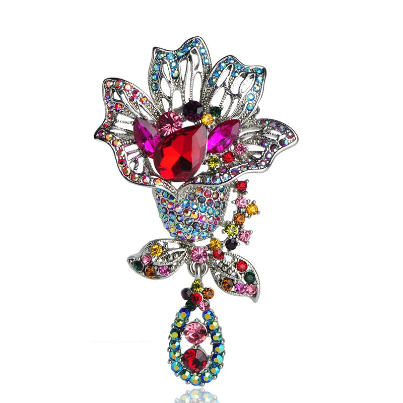 Blucome Big Rhinestone Brooches For Women Elegant Wedding Bridal Brooch Shawl Hijab Pins Fine Jewelry Famous Relogios Feminino