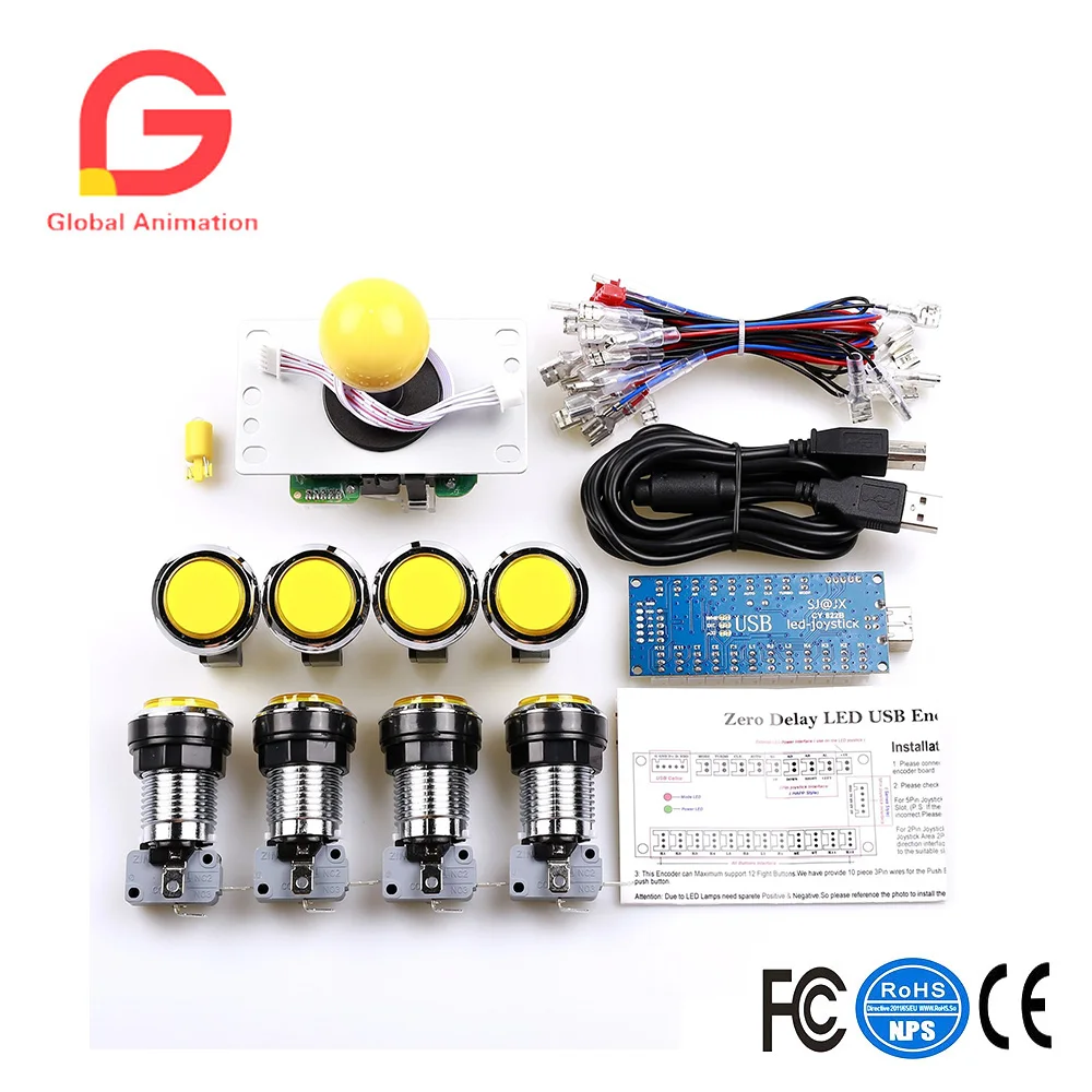 

Zero Delay Pc Arcade Game DIY Parts Kit 1 X 5pin 8 Way Joystick + 8 X Chrome Illuminated Arcade Button With Microswitch