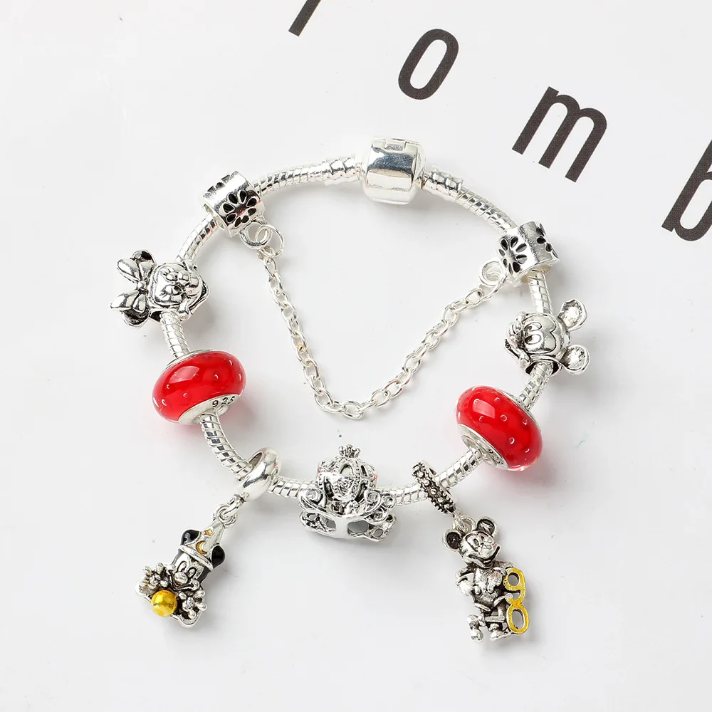 

Disney Mickey mouse Cartoon Bracelet Women Bracelet Accessories Doll Pendant lady Jewelry Minnie Accessories Party gift souvenir