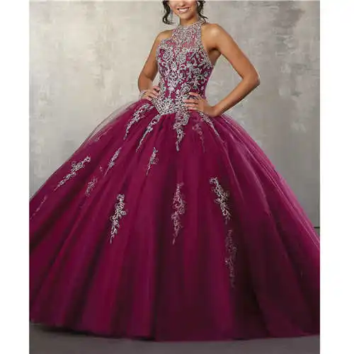 Винтажные Высокие Нашивки с бусинами с курткой из тюля vestidos de 15 anos quinceanera пышные платья - Цвет: Коричневый