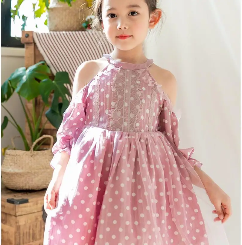 Летние эксклюзивные платья без бретелек в горошек для маленьких девочек, Модное детское розовое платье принцессы, 5 шт./партия