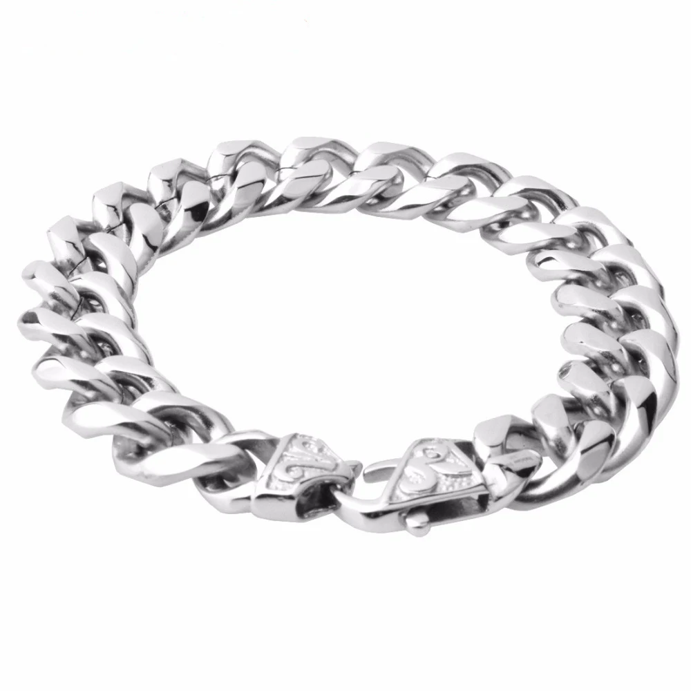 7 11 10 12 14mm cool men s 316l stainless steel curb bangle bracelet cuff silver jewellery watches bracelets