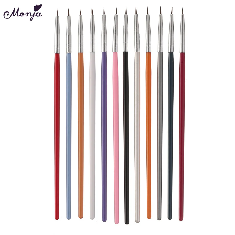 

Monja 12Pcs Nail Art Thin Multi-color 3d Lines Flower Liner Drawing Dotting Pen Painting Brush Manicure Tool