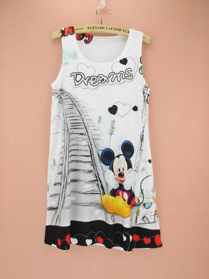 

Promotion sale Newest cartoon topic print causal dress girls women western 2014 summer dresses wholesale sleeveless tank fashion