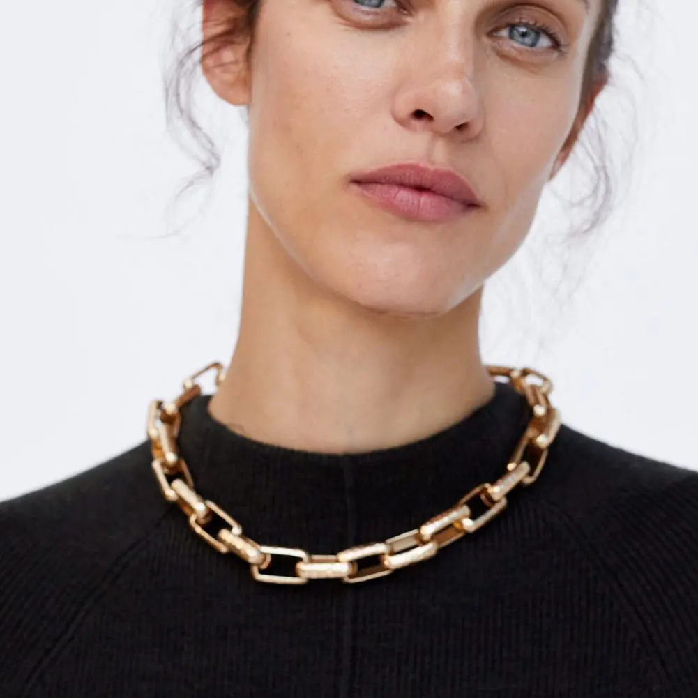 

Flatfoosie ZA Geometric Circles Chokers Necklace For Women Gold Color Maxi Chain Necklace Boho Wedding Statement Pendant Jewelry